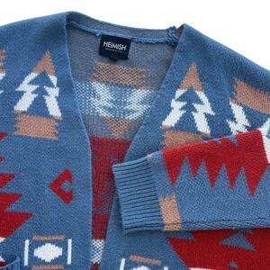Heimish Womens 1XL/2XL Blue Red Southwestern Aztec Geometric Open Front Cardigan
